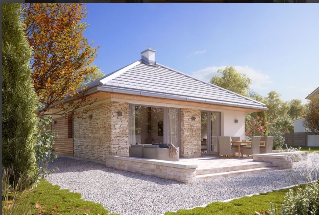 Montažna kuća s kamenim detaljima